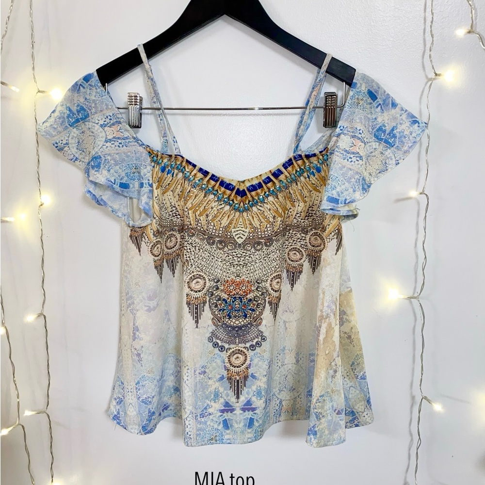 MIA Women's Blue and Cream Top